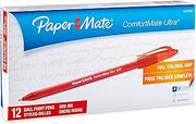 Paper Mate Comfortmate Stick Fine Point Ballpoint Pens, 12 Red Ink Pens (6170187)