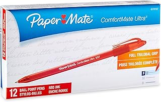 Paper Mate Comfortmate Stick Fine Point Ballpoint Pens, 12 Red Ink Pens (6170187)