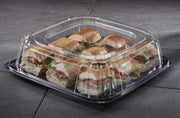 Black 16" UltraStack Square Platter with Clear 3" Dome Lid by Sabert – 25 CT, Plastic, Black, Pack of 25, Model C9616