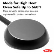 Obsidian 12" Carbon Steel Frying Pan by OXO – 12" Frying Pan Skillet (Pack of 6), 3.0 cups, Carbon Steel, Negro, Pack of 6