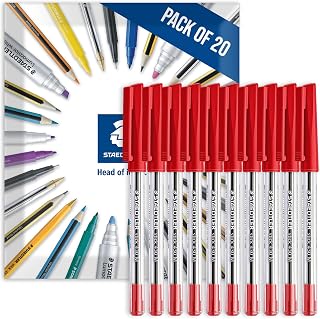 STAEDTLER 430M Stick Ballpoint Medium Pens Pack of 20 Red | Writing Pen, Smooth, Medium Nib, for Notes, Drawing, Studying