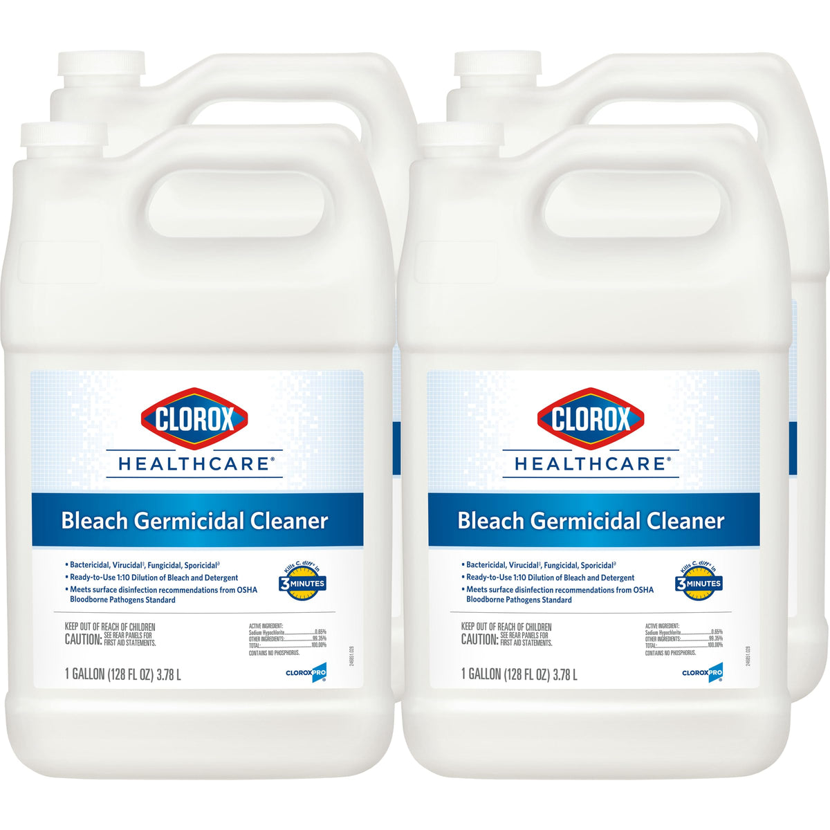Clorox Healthcare Bleach Germicidal Cleaner Refill, 128 Fluid Ounces, Pack of 4 (Package May Vary)