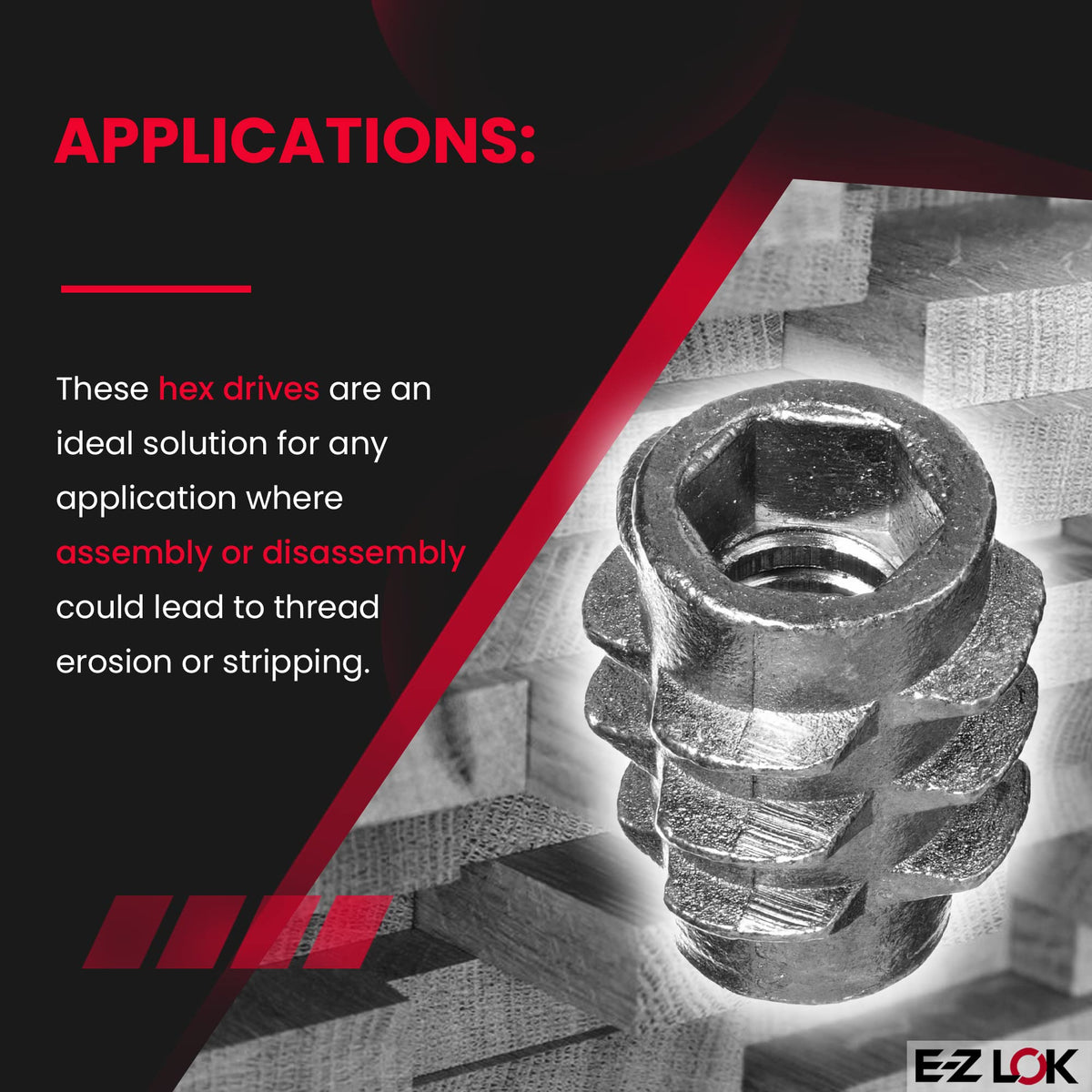 E-Z LOK #10-24 Internal Threads, 0.512" Length / Silver / 13mm Length Externally Threaded Inserts