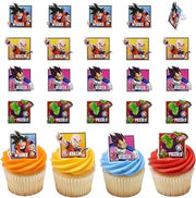 24 Dragon Ball Z Cupcake Rings | DecoPac Cupcake Toppers Featuring Goku, Vegeta, Krillin, Piccolo | Food Safe Square Decorations - 24 Pack