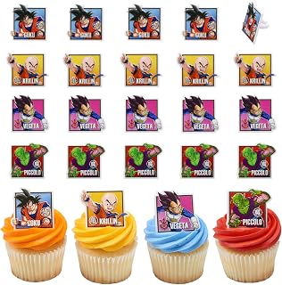 24 Dragon Ball Z Cupcake Rings | DecoPac Cupcake Toppers Featuring Goku, Vegeta, Krillin, Piccolo | Food Safe Square Decorations - 24 Pack