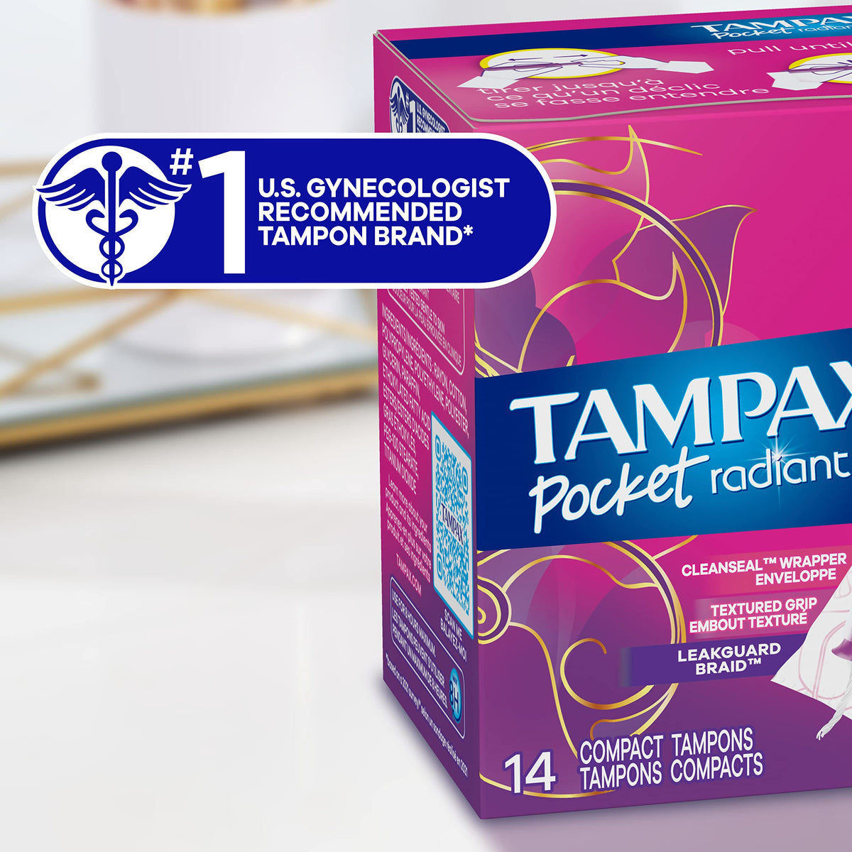 Tampons, Super Absorbency, with Leakguard Braid, Unscented, 14 Ct by Tampax – Rubber, Model Radiant