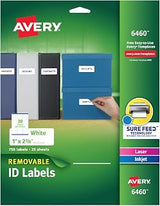 Avery Removable ID Labels, Sure Feed Technology, Removable Adhesive, 1" x 2-5/8", 5 Packs (6460)