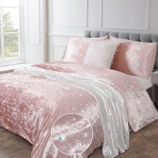 YINFUNG Velvet Duvet Cover Silver King Luxury Grey Sparkle Boho for Winter | Glitter Duvet Cover Set, Crushed Velvet Sequins Glossy Vibrant Textured Bedding Set 104x90 No Comforter for Girly Bedroom