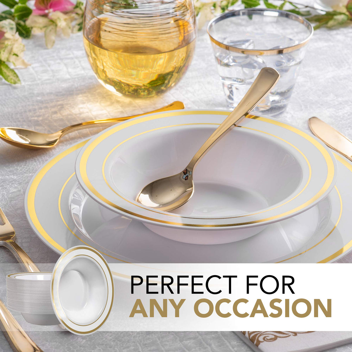 Plastic Party Bowls (50 Pack) 12 Oz Elegant Disposable Dinnerware - Fancy Shatterproof Tableware for Catering by Stock Your Home – 50 Pack, 12.0 ounces, Plastic, Gold, Model 3004