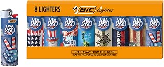 BIC Maxi Pocket Lighters, Safe and Reliable, Limited Edition 250th Anniversary Americana Collection, 8-Pack