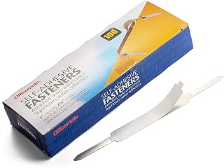 Officemate Self Adhesive Prong Paper Fasteners, Matte Steel Finish, 1 inch Capacity, 2.75 inch Base, Box of 100 (99857)