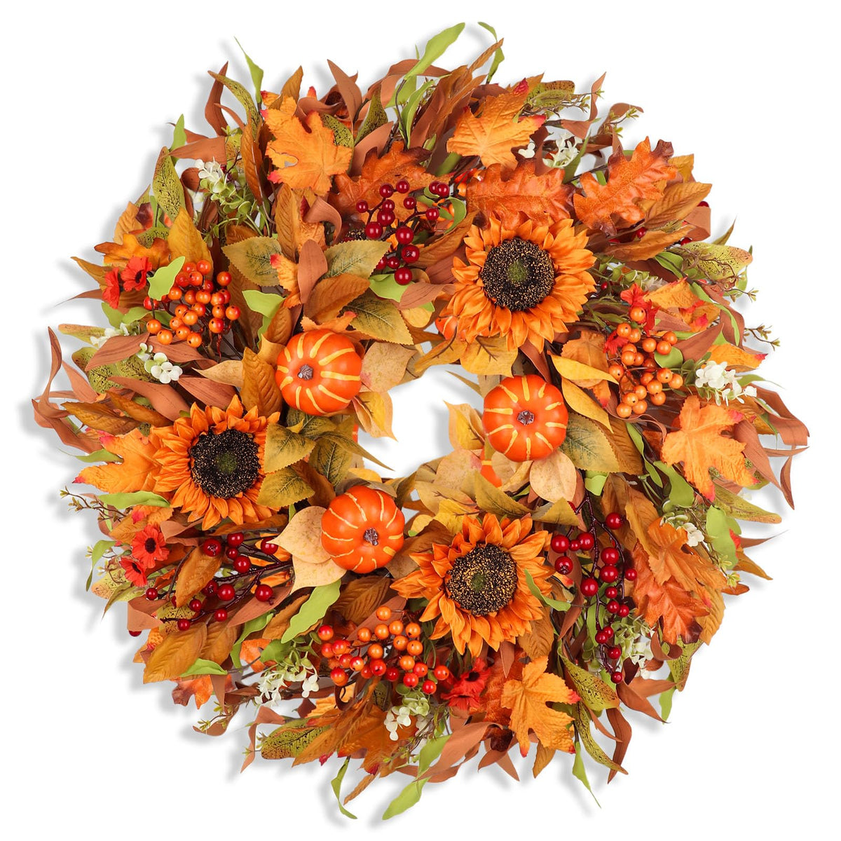 Hey Beky Harvest Wreath, 24 Inch Diameter, Autumn Orange