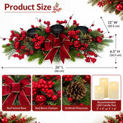 Svndlyn Candle Holder Centerpiece, 26 Inch Long with 3 Platforms, Red Green