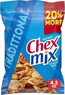 Traditional Chex Mix, Original Recipe, 4.5 oz | Corn & Wheat Chex, Rye Chips, Squiggle Breadsticks, Pretzels, 50% Less Fat than Regular Potato Chips