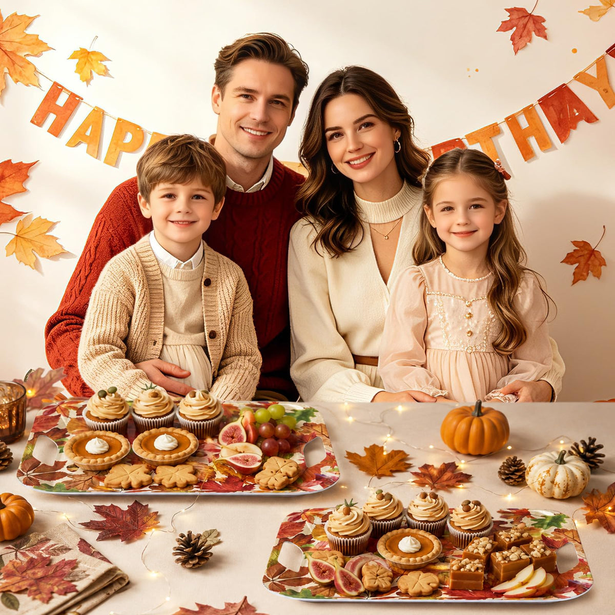 Greencian Fall Serving Tray Set, 16.1 x 11.1 Inches, Maple Leaf Pattern