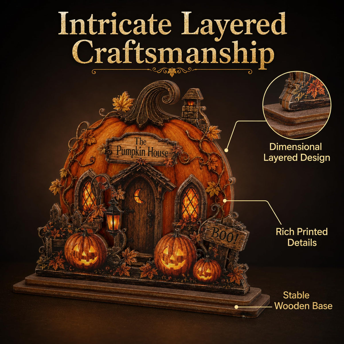 Emotional Uplifting Halloween Pumpkin House, Wood and Acrylic, Pumpkin House
