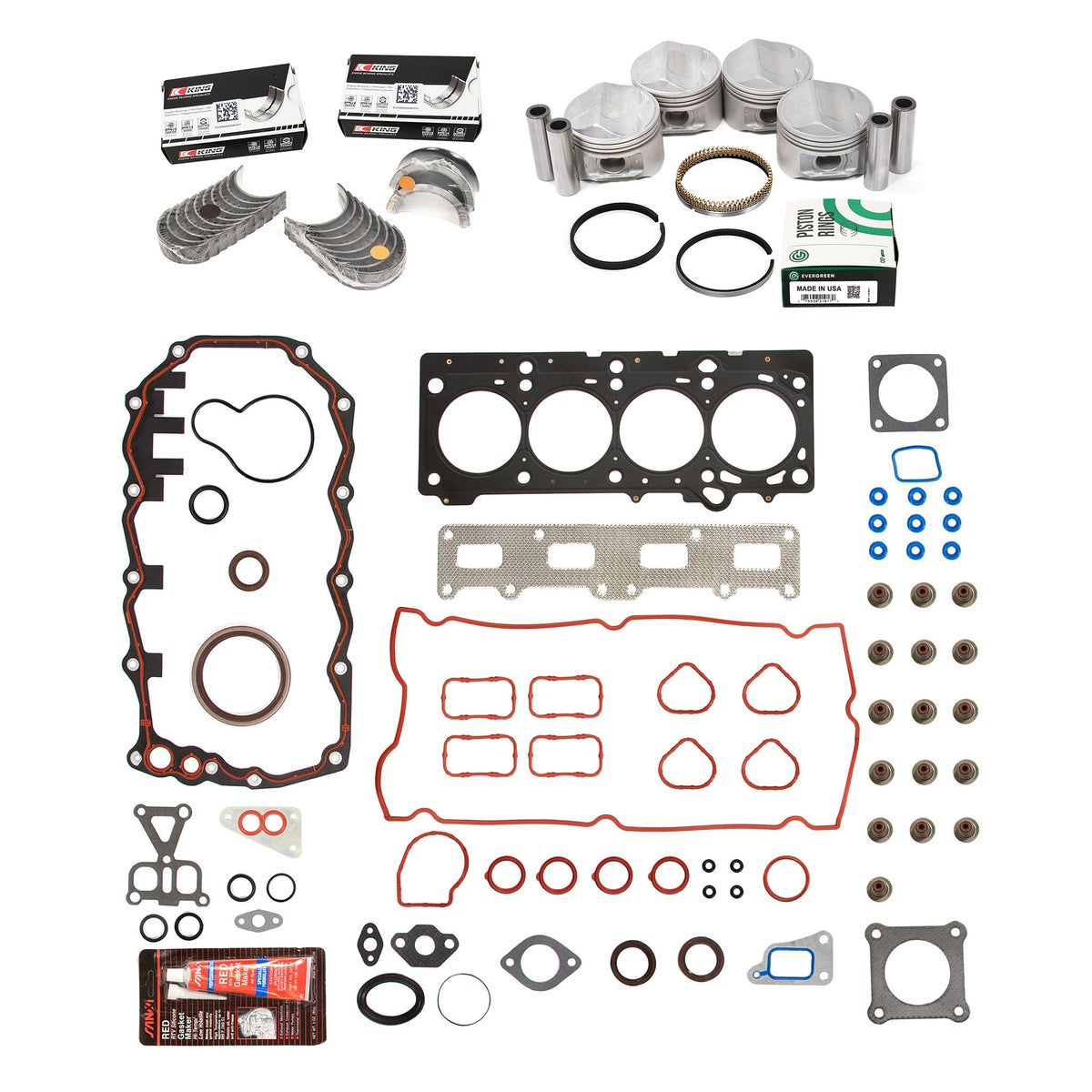Mizumo Auto Main Bearings 0.50mm | Rod Bearings 0.50mm / Piston Set 0.50mm Oversize / 1 Engine Kit Gasket Sets