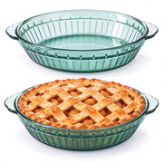 Mifoci Glass Pie Dish, 8 Inch Round Deep Plate with Handles, Green