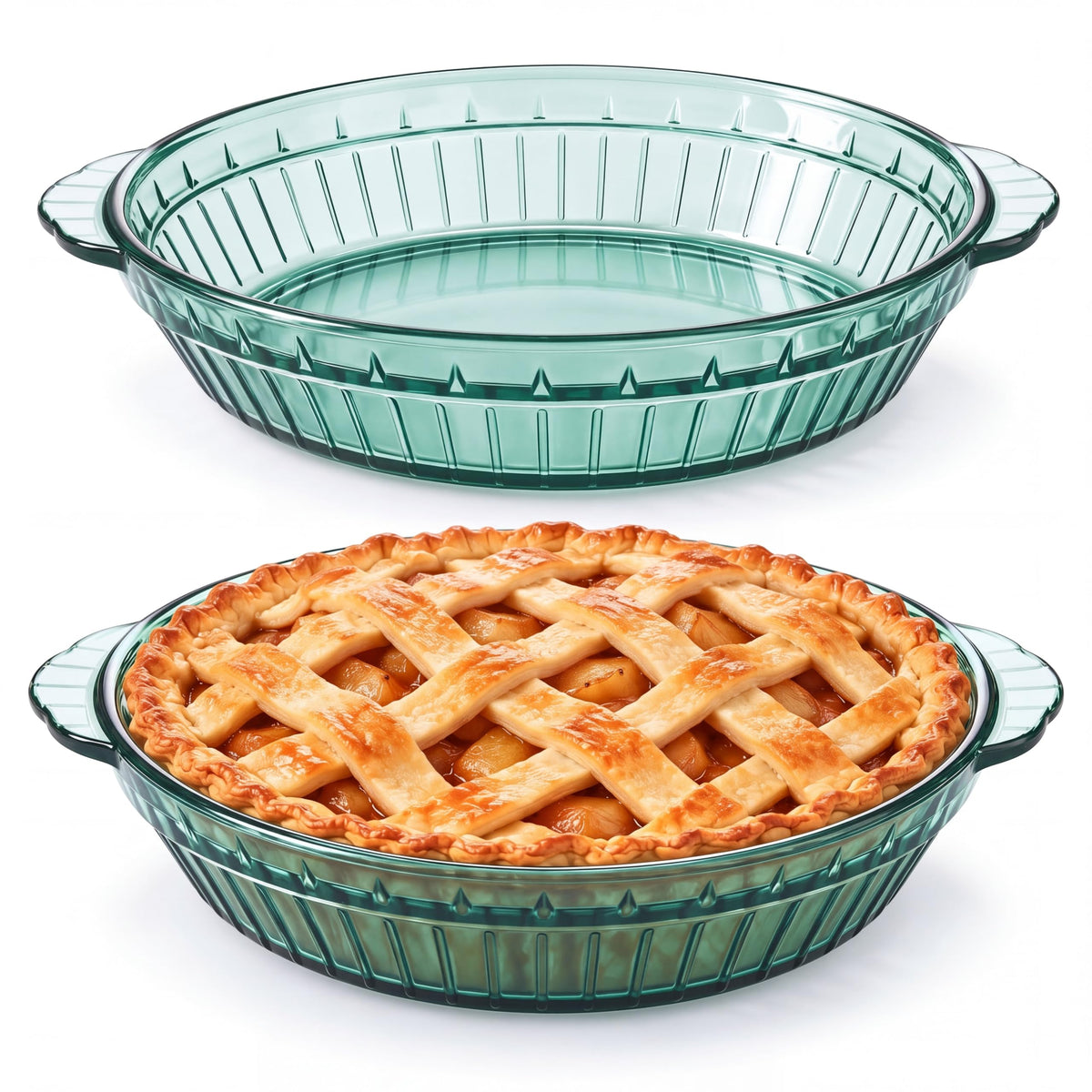 Mifoci Glass Pie Dish, 8 Inch Round Deep Plate with Handles, Green