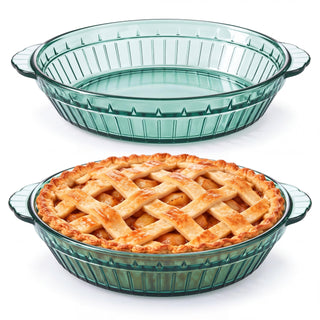 Mifoci Glass Pie Dish, 8 Inch Round Deep Plate with Handles, Green