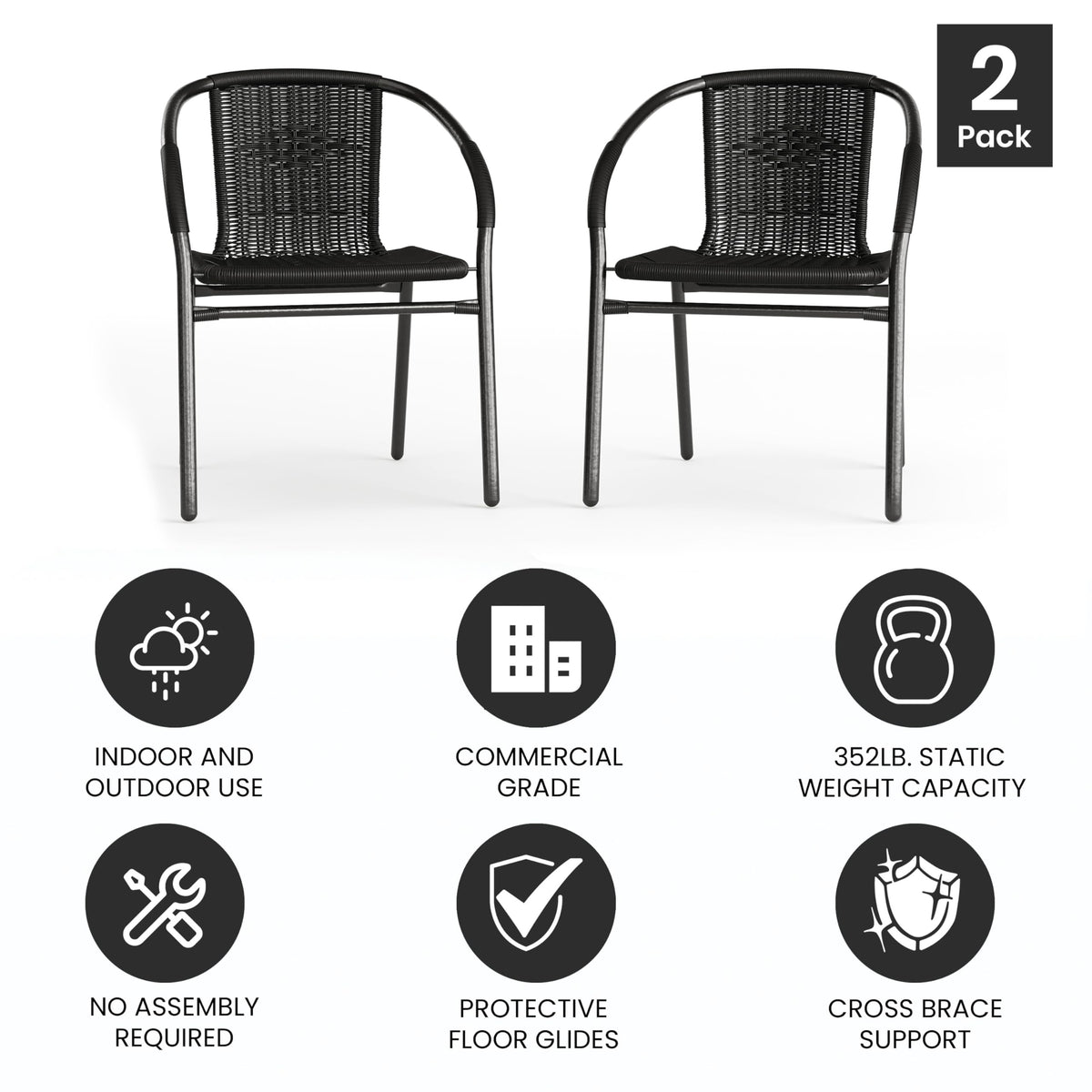 Flash Furniture Black / Set of 2 / Contemporary Patio Dining Chairs