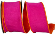 Reliant Ribbon Dupioni Reversal Two Color Deluxe Backed Wired Edge Ribbon, Fuchsia/Orange