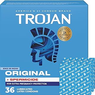 TROJAN Original Plus Spermicide Latex Lubricated Condoms for Men, 36 Count
