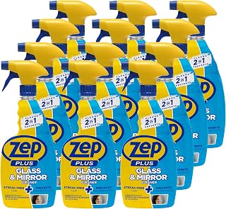 Zep Plus Glass & Mirror Cleaner - 32 Oz. (Case of 12) - R53812 - Keep Your Mirror and Glass Surfaces Clear + Streak-free While Also Preventing Mirror Fog