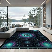 9'x12' Anime Floating Cyber Spaceman Border Arcade Washable Area Rug for Dining Room, Basement, Large Office, Non-Slip Chair-Friendly