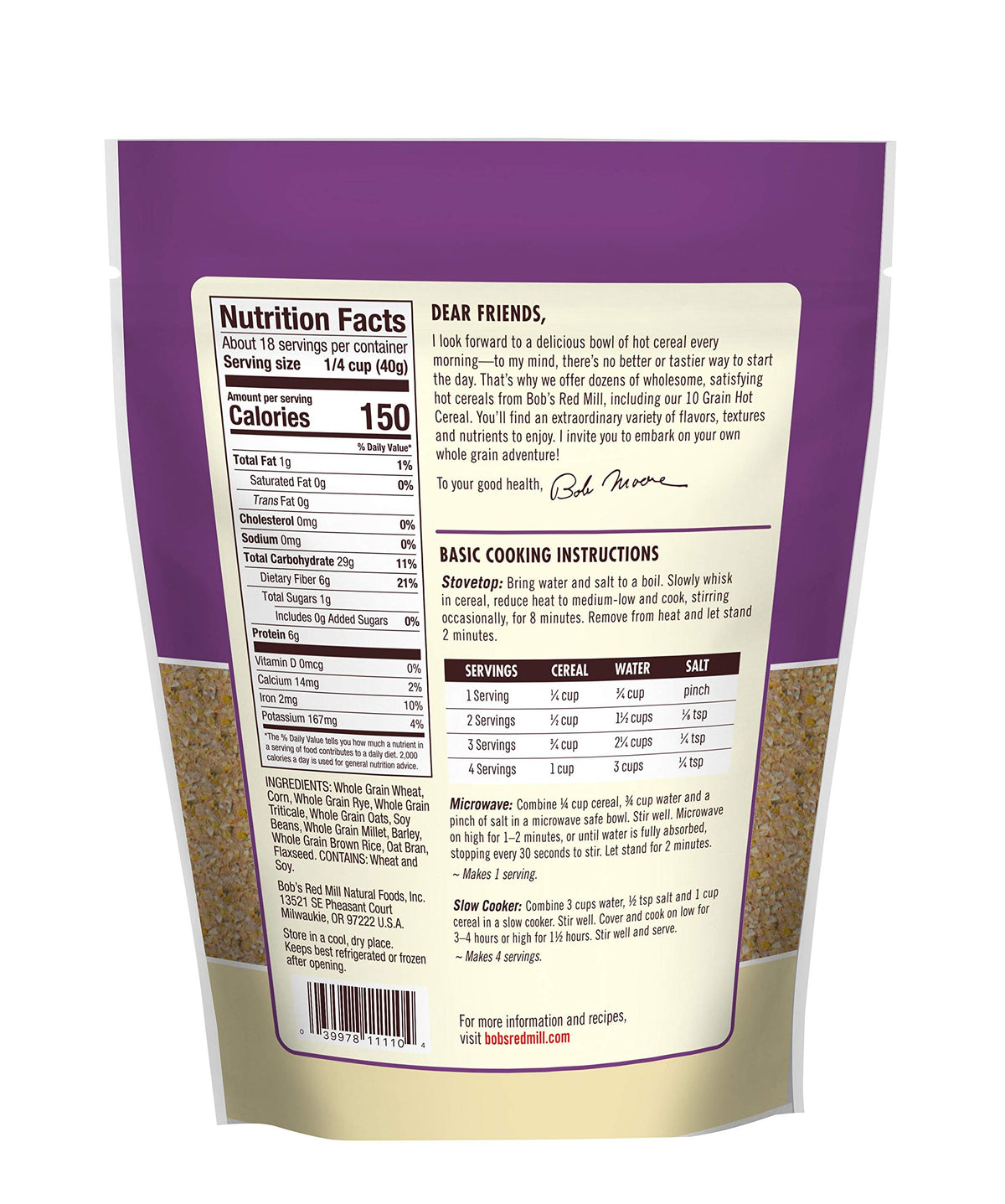 10 Grain Hot Cereal by Bob's Red Mill – 25 Ounce (Pack of 4), Pack of 4, Model 1195C254