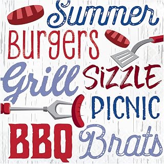 Creative Converting Summer BBQ Napkins, 6.5", Red, White, and Blue