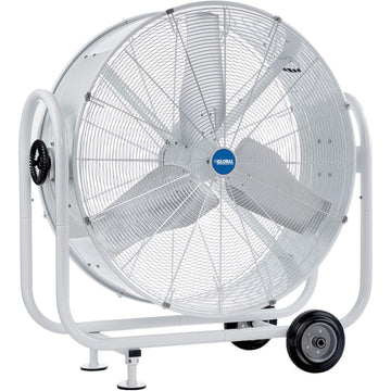 Outdoor Rated 36" Mobile Tilt Drum Blower Fan by Global Industrial – 15"L x 41.75"W x 45.25"H, Alloy Steel, White, Model HVD-36M