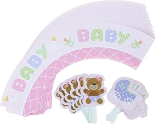 Creative Converting Baby Shower Teddy Baby Pink 12 Count Cupcake Wrappers with Picks