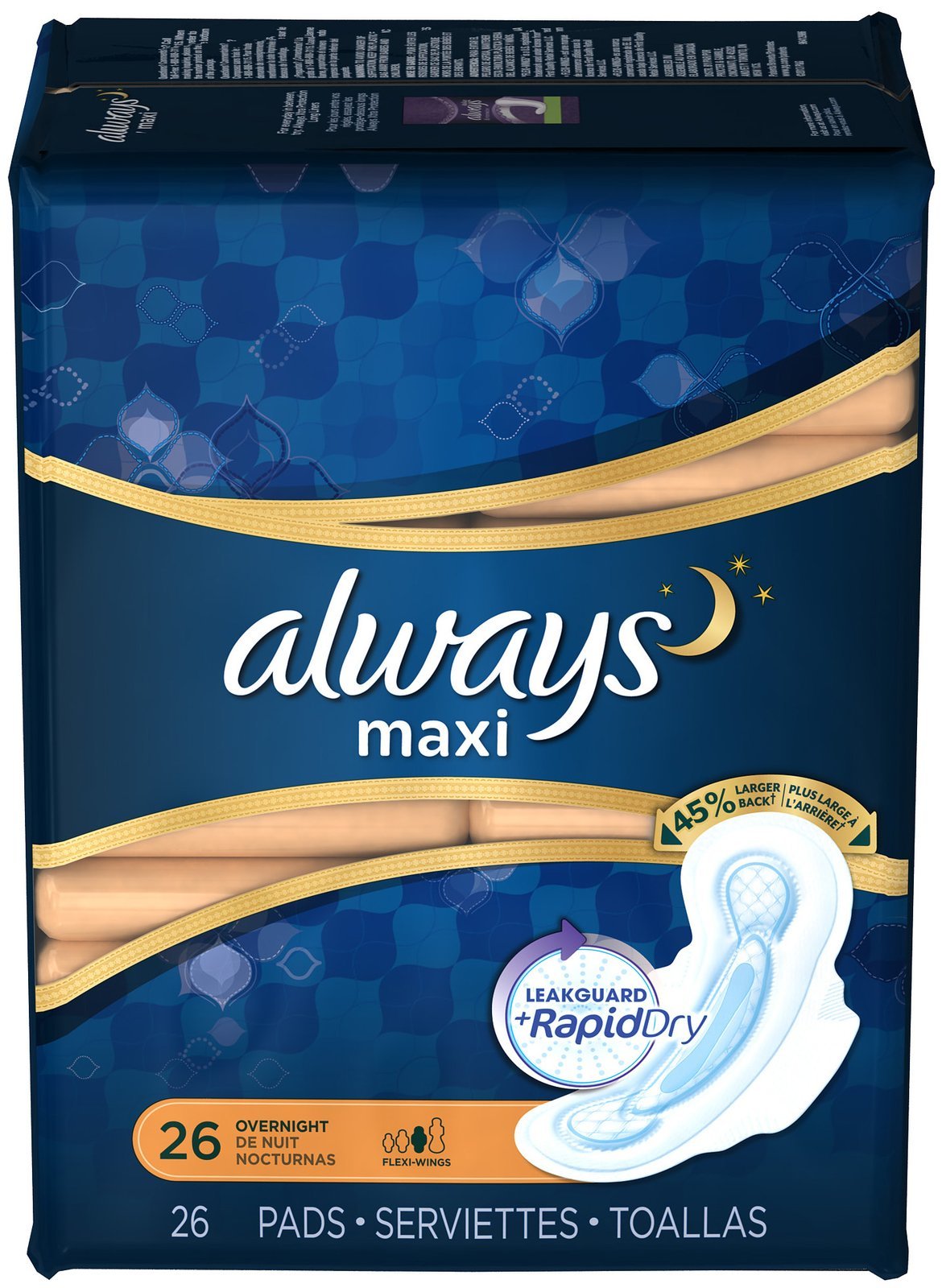 Pads Overnight w/Flexi-Wings by Always – regular, Cotton, Model 705101