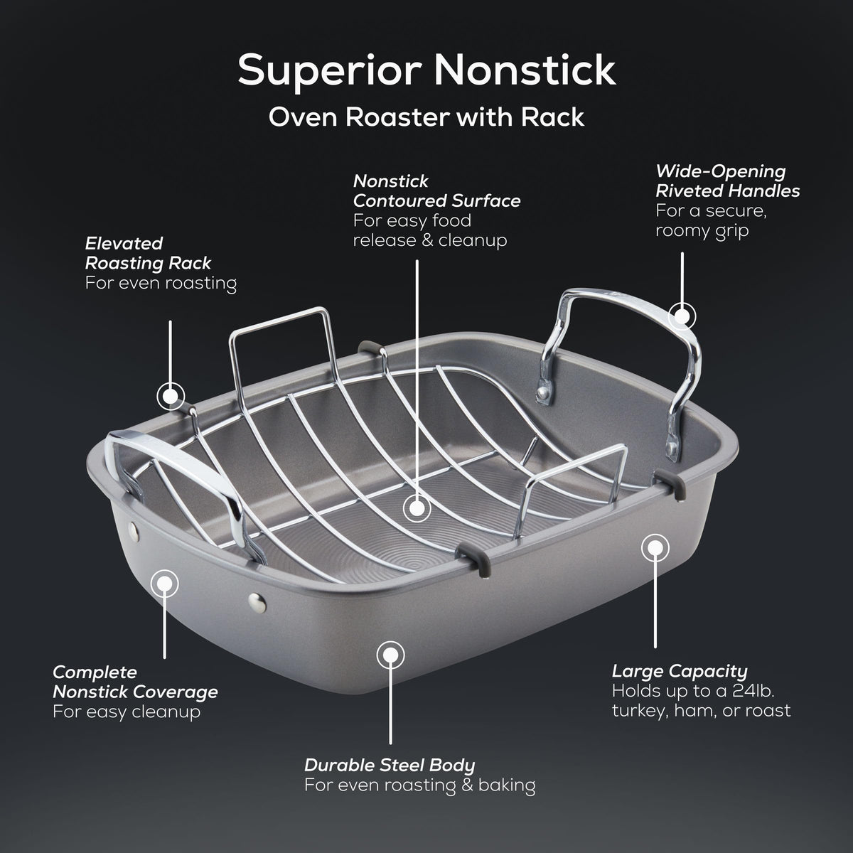 Circulon Nonstick Roasting Pan With Rack, 17 x 13 Inch Steel, Gray