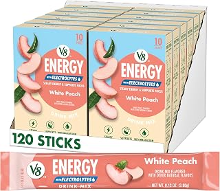 V8 Energy White Peach Powder, 10 Count 0.13 Oz (Case of 12)