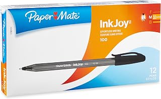 Paper Mate InkJoy 100ST Ballpoint Pen, Capped, Black, 12-Pack