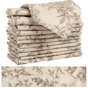 Muginyu Floral Cloth Napkins, 15 x 15 Inch, Set of 12, Flower Bird