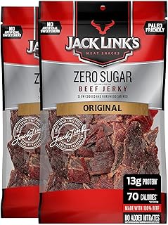 Jack Link's Original Zero Sugar Beef Jerky - (2 Pack) 7.3 oz Bag - Ready to Eat Protein Snacks - 13g Protein per Serving - Made with 100% Real Beef
