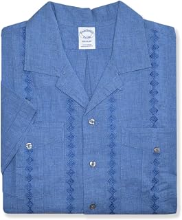 Brooks Brothers Mens Regent Fit Short Sleeve Embroidered Guayabera Button Down Shirt, (Large, 217845 Blue)