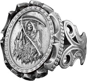 KAMBO Grim Reaper Ring with [insert gemstone name], Handmade 925 Sterling Silver King Ring for Men, Size [insert size]