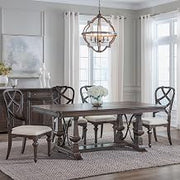 Liberty Furniture Providence Park Alt 7 Piece Dining Room Trestle Table Set with 6 Wood Back & Upholstered Chairs, 20" Self Storing Leaf - Chateau Brown Hickory Wood