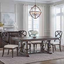 Liberty Furniture Providence Park Alt 7 Piece Dining Room Trestle Table Set with 6 Wood Back & Upholstered Chairs, 20" Self Storing Leaf - Chateau Brown Hickory Wood