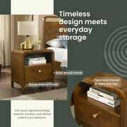 Eldren Wood Nightstand with Solid Rubberwood Frame by Roundhill Furniture – Wood, Walnut, Model B5115N