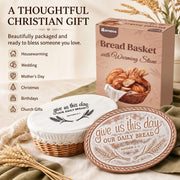 Romooa Bread Basket with Terracotta Warmer, Engraved Stone, Natural