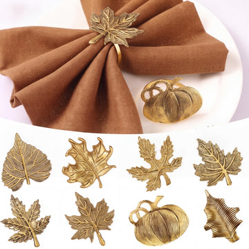 Patelai Pumpkin Napkin Rings, Set of 24, Assorted Fall Leaf and Pumpkin Shapes