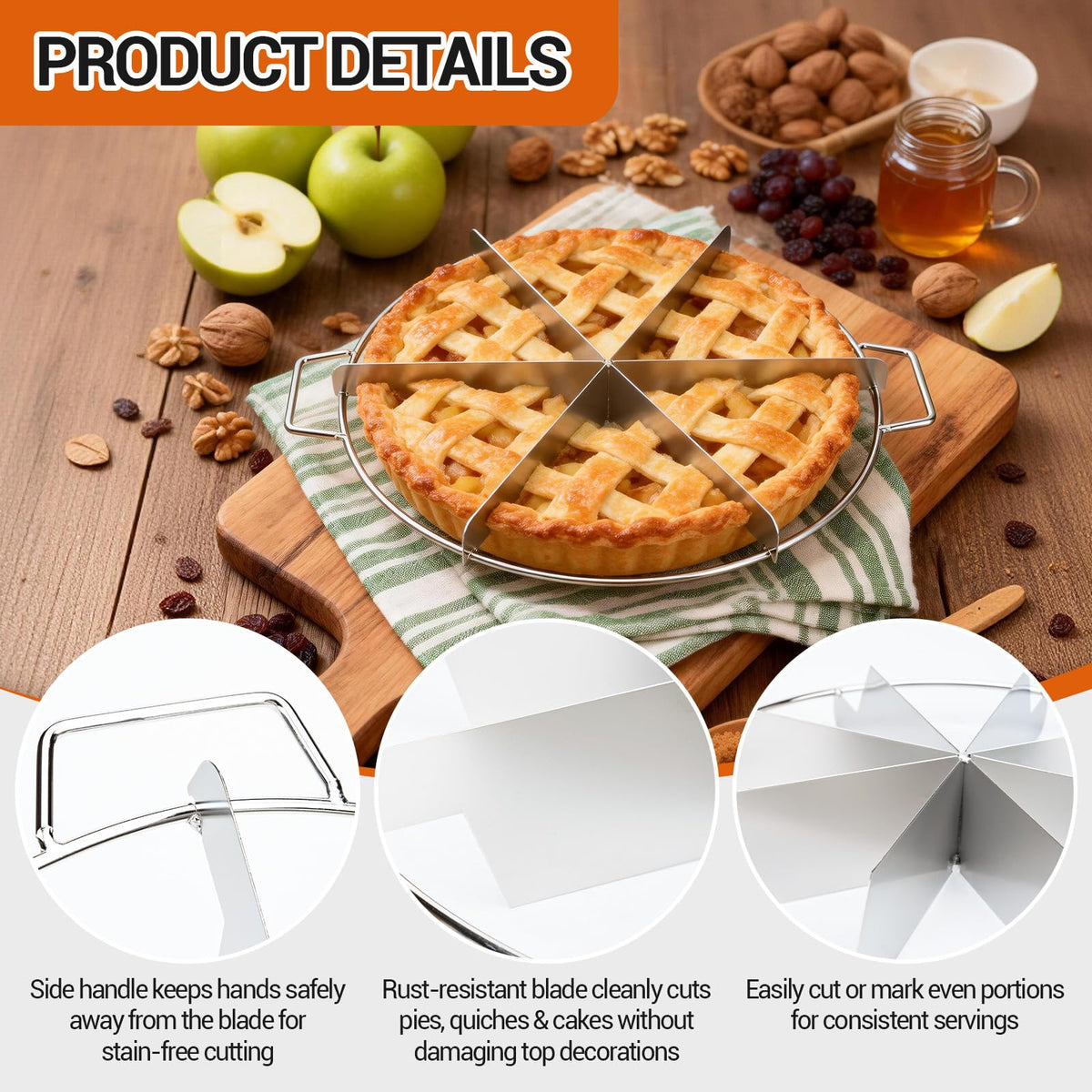 AquaLume Cake and Pie Cutter Set, Stainless Steel 6-Slice and 8-Slice, Silver