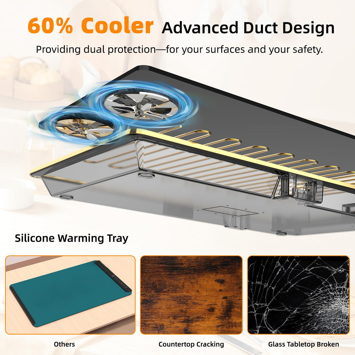YEJOUMO Detachable Electric Warming Tray, 4 Modular Panels, Black