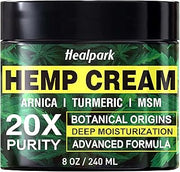 Healpark Hemp Cream 8 fl oz - Arnica,MSM, Turmeric, Emu Oil, Menthol, Aloe