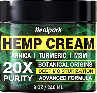 Healpark Hemp Cream 8 fl oz - Arnica,MSM, Turmeric, Emu Oil, Menthol, Aloe